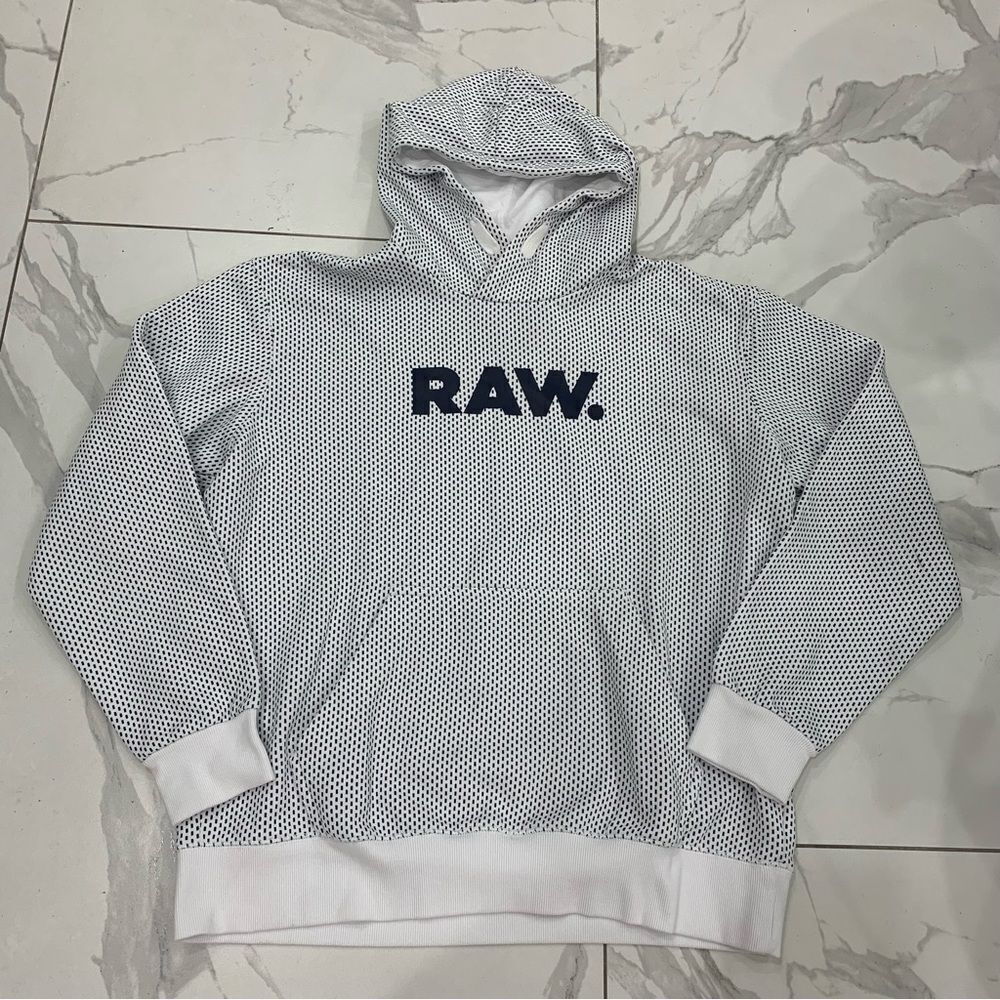 G-Star Raw Hoodie Men XL Polka Dot Hoodie White Canguro Pockets Hems White Band
